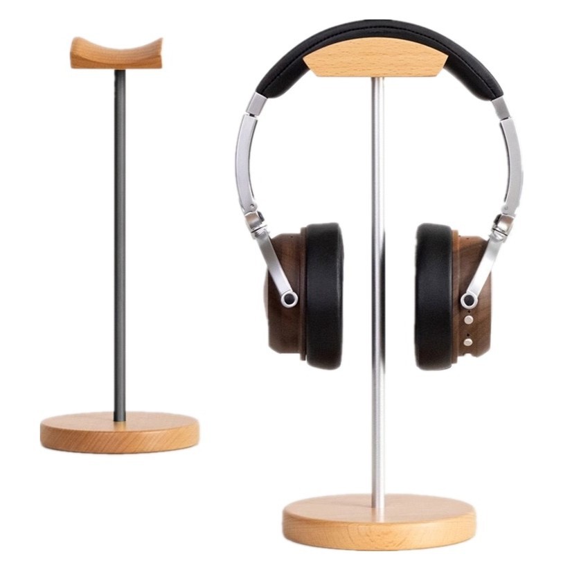 Gaming Console Desk - ขาตั้งหูฟังไม้แบล็ควอลนัทและอะลูมิเนียม ที่วางหูฟังเกมมิ่งลายไม้วอลนัทธรรมชาติ พร้อมฐานโลหะแข็งแรงสำหรับวางบนโต๊ะ