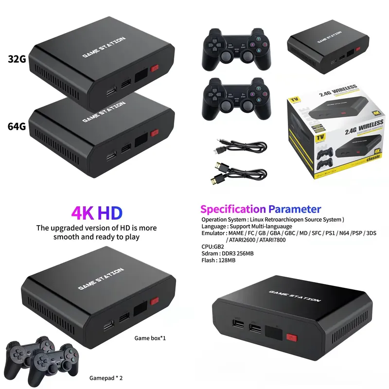 Gaming Console In - เครื่องเล่นวิดีโอเกม M8plus HD พร้อมกล่องคอนโซล คอนโทรลเลอร์ไร้สายคู่ 2.4G