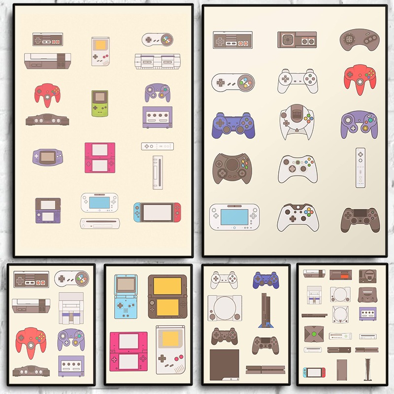 Gaming Console Video Game - โปสเตอร์วิดีโอเกมแบบพกพาและคอนโซล ภาพพิมพ์บนผ้าใบลายเกมแพด ตกแต่งผนังห้องเล่นเกม ห้องแมนเคฟ ของตกแต่งบ้าน