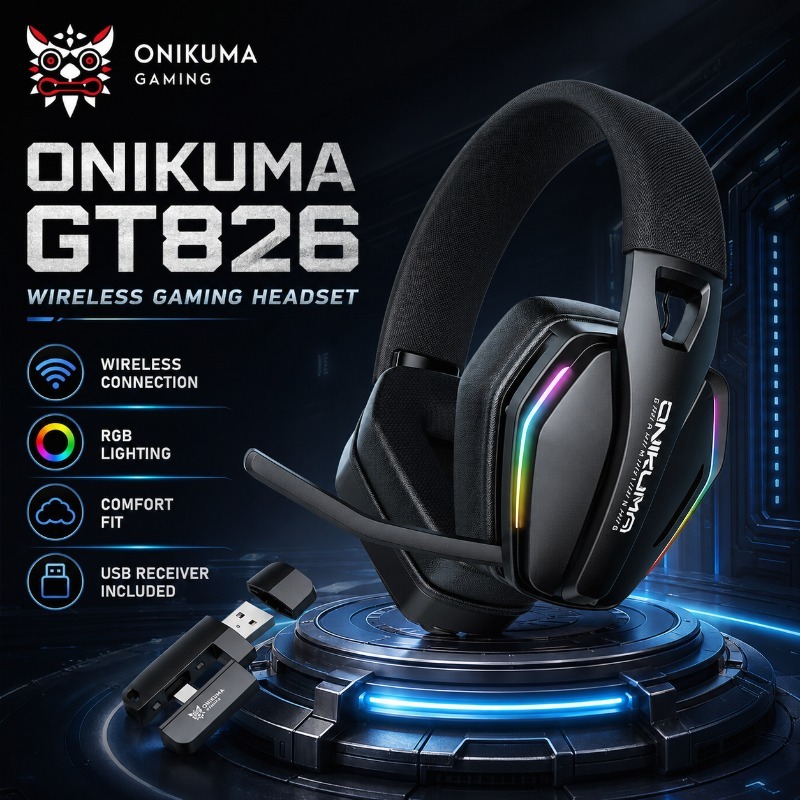 Gaming Console Amazon - ONIKUMA GT826 ชุดหูฟังสำหรับเล่นเกมไร้สายบลูทูธ RGB ไลท์เกมเมอร์หูฟังความหน่วงต่ำพร้อมไมโครโฟนสำหรับ PC