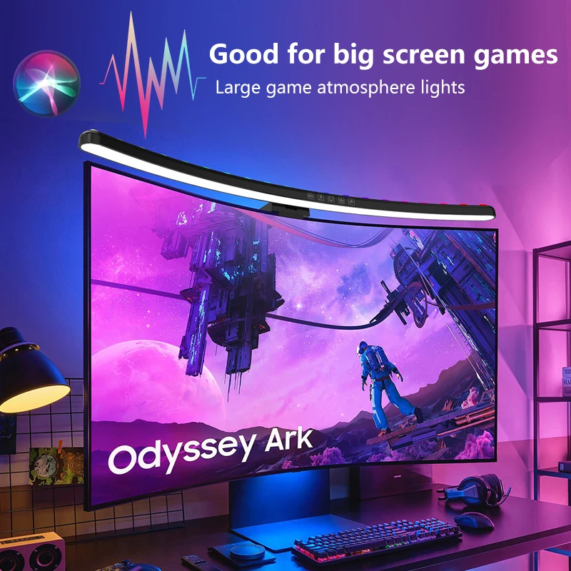 Gaming Console Desk - ไฟบาร์สำหรับจอคอมพิวเตอร์ RGB ปรับแสงตามจังหวะเพลง ไฟแขวนหน้าจอ ปรับความสว่างได้ โคมไฟตั้งโต๊ะสำหรับอ่านหนังสือ